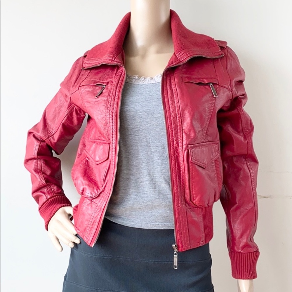 Indigo Saints Mock Turtleneck Faux Leather Jacket - Picture 1 of 10